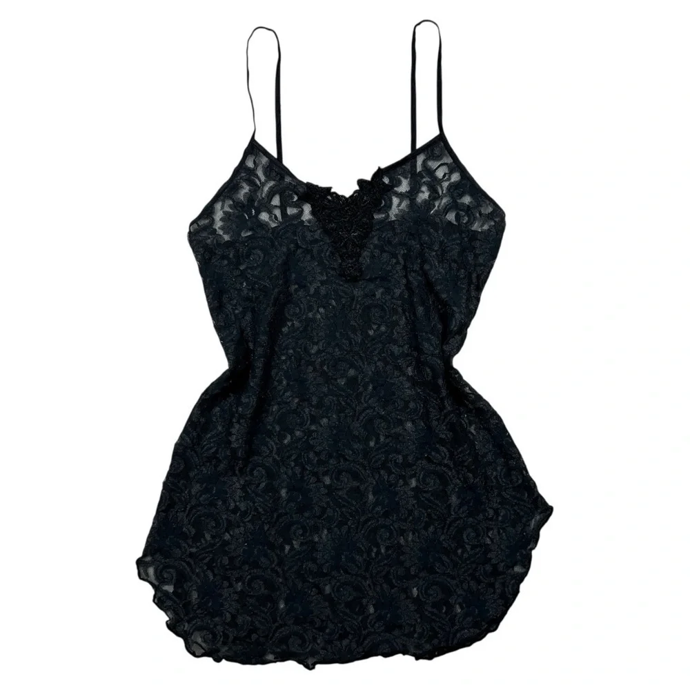Vintage Black Lace Mini Slip Dress
